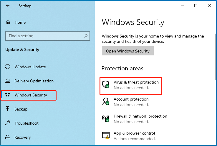 Click Virus and threat protection