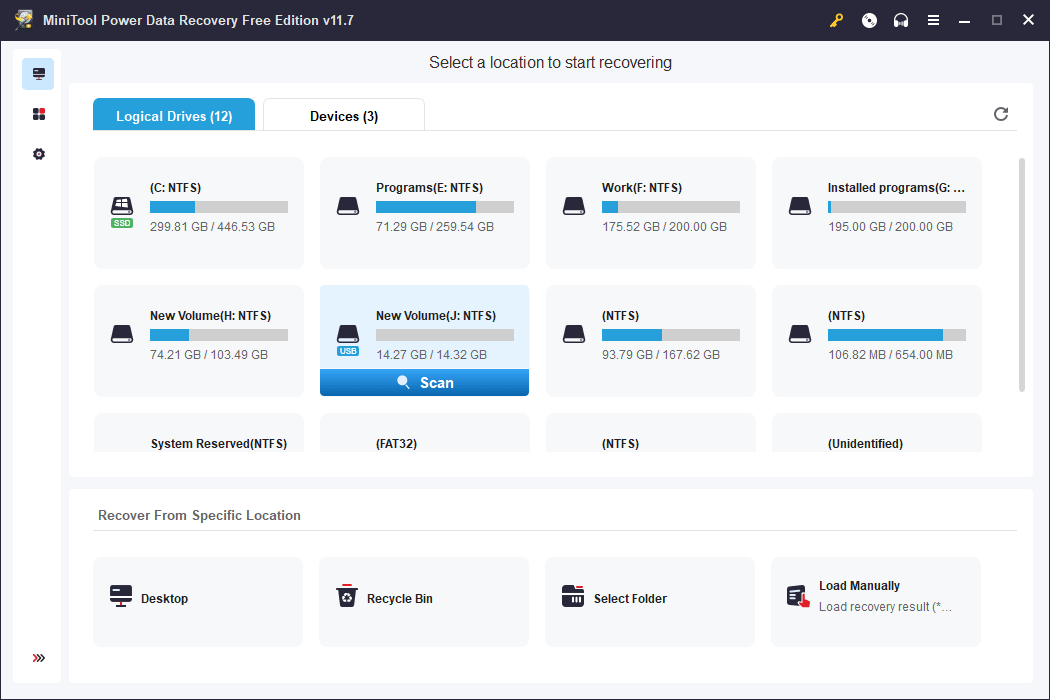 select the target drive to scan