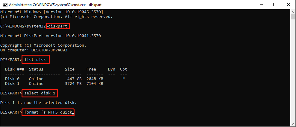 format with Command Prompt