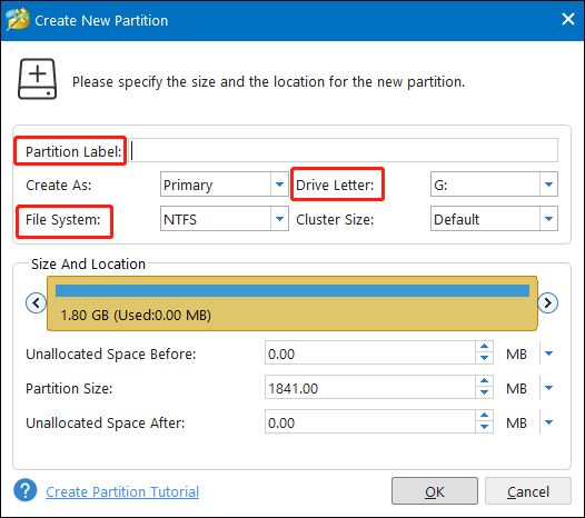 set information of the partition