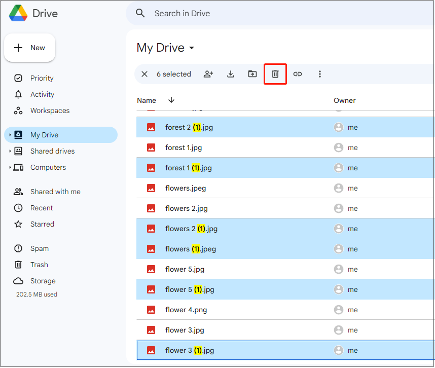 move all duplicate files to Trash