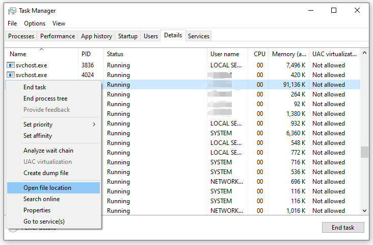 hit Open file location