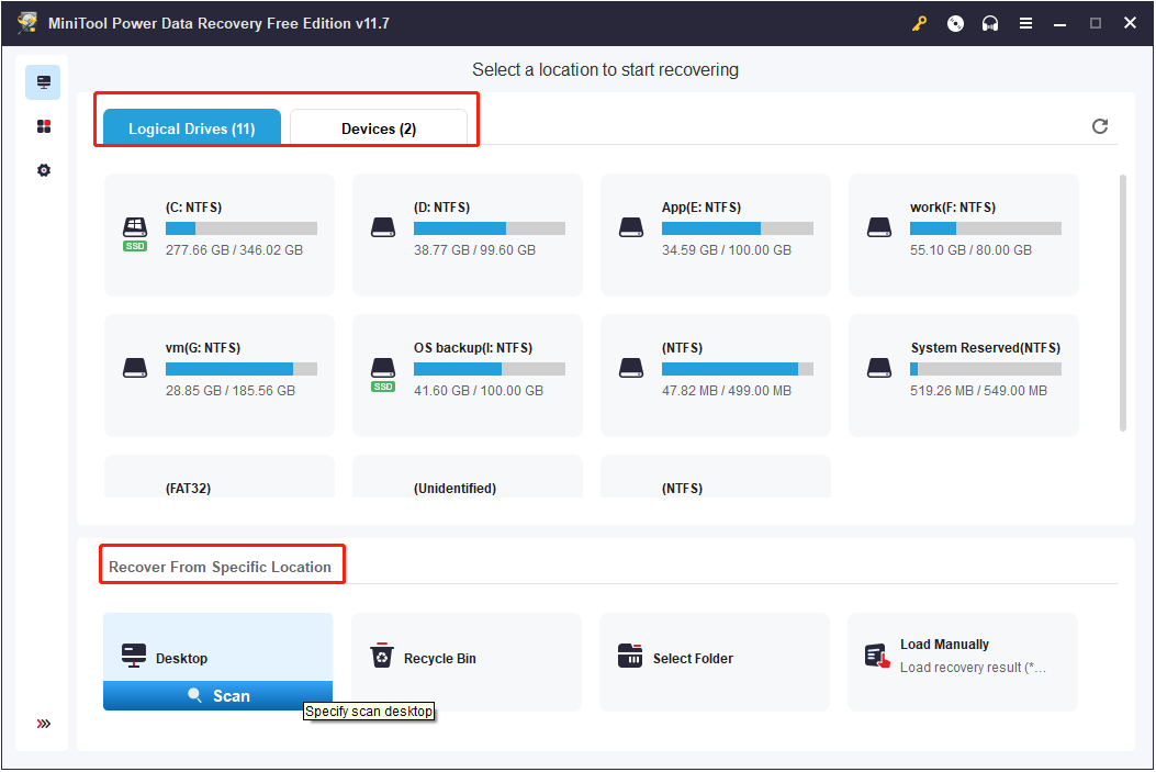 the main interface of MiniTool Power Data Recovery
