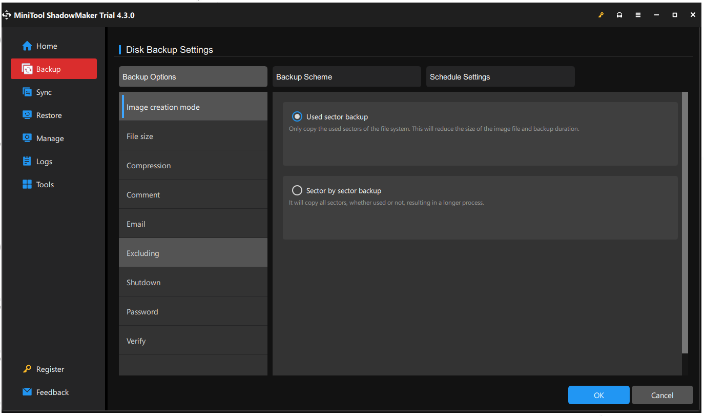 configure disk backup settings