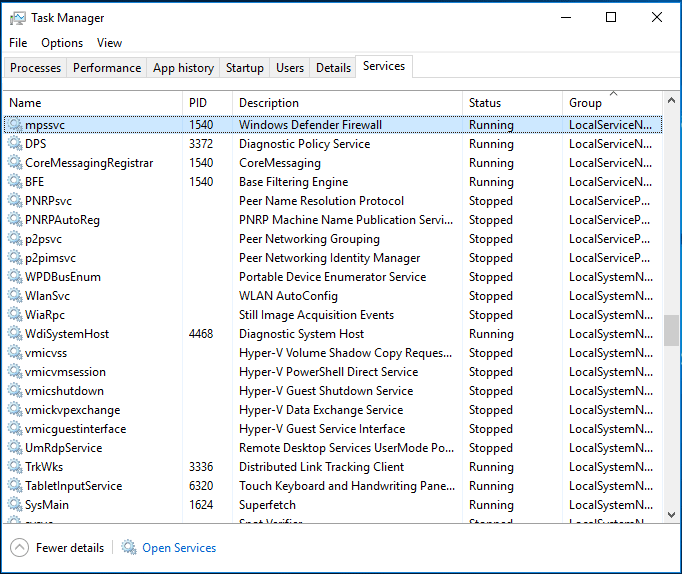 mpssvc Pare-feu Windows Defender