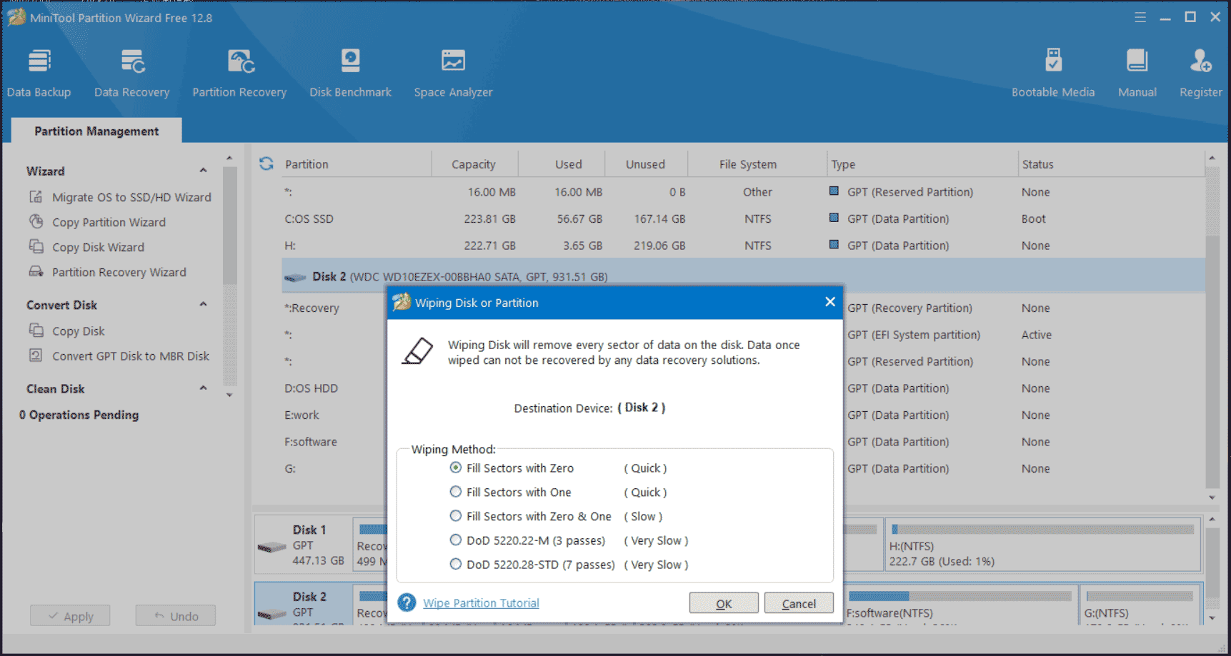 MiniTool Partition Wizard wipe disk