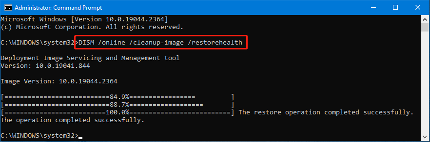 exécutez DISM /online /cleanup-image /restorehealth sur Windows 10