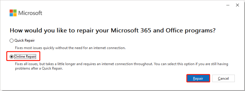 repair Office 365