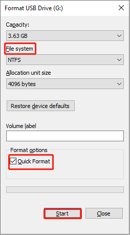 format the SD card