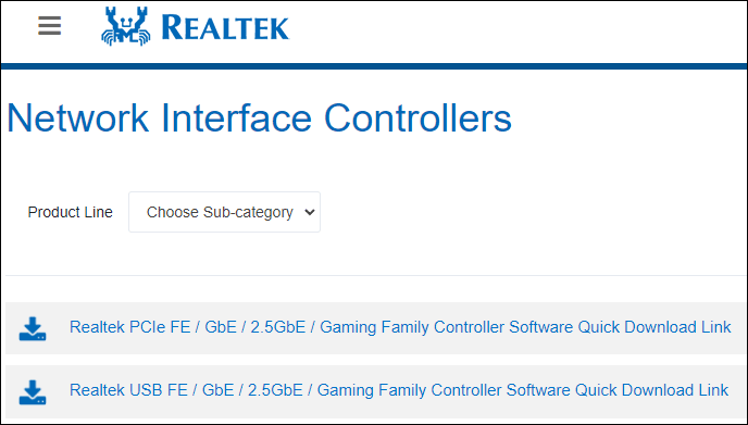 unduh dari situs web Realtek