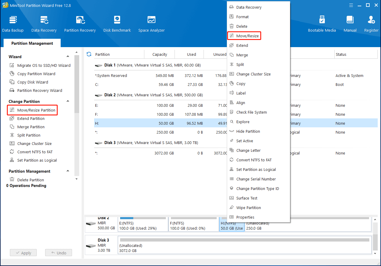 Select Move or Resize Partition