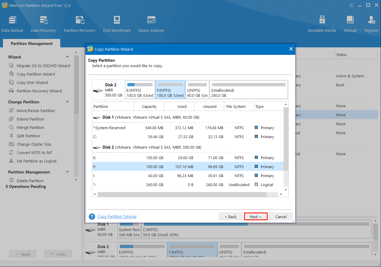 Select the partition to copy