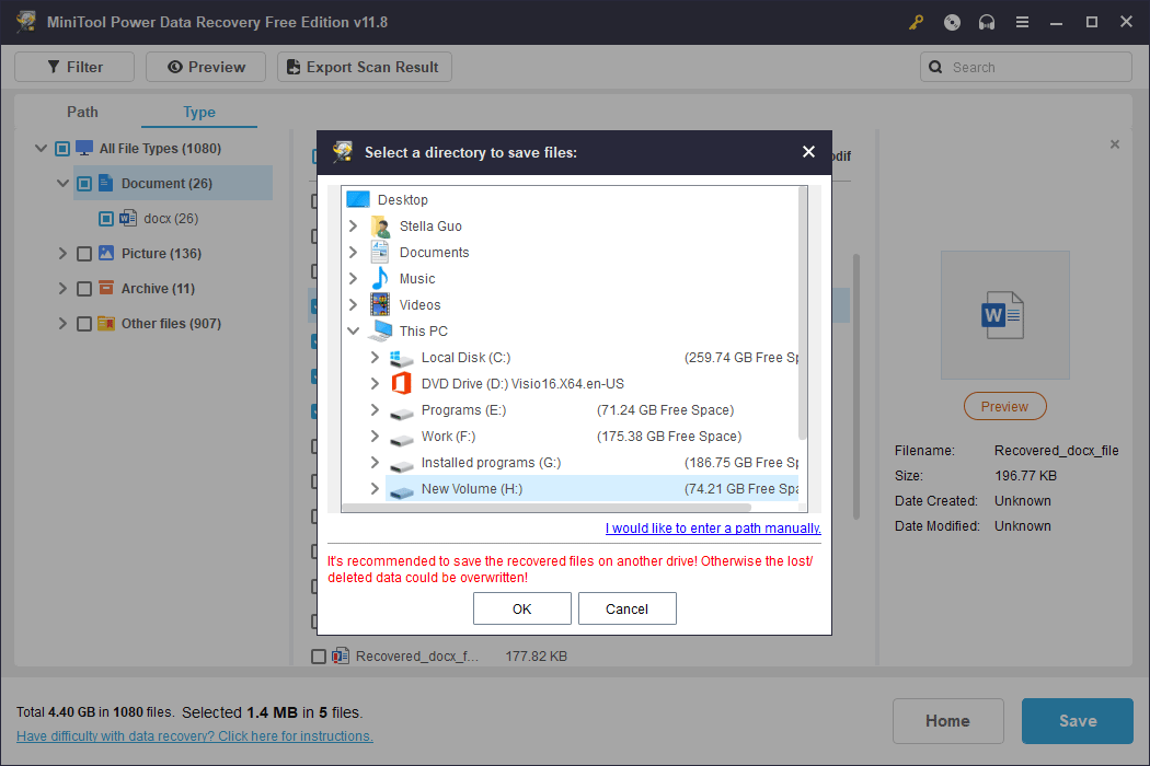 choose a suitable location to save files