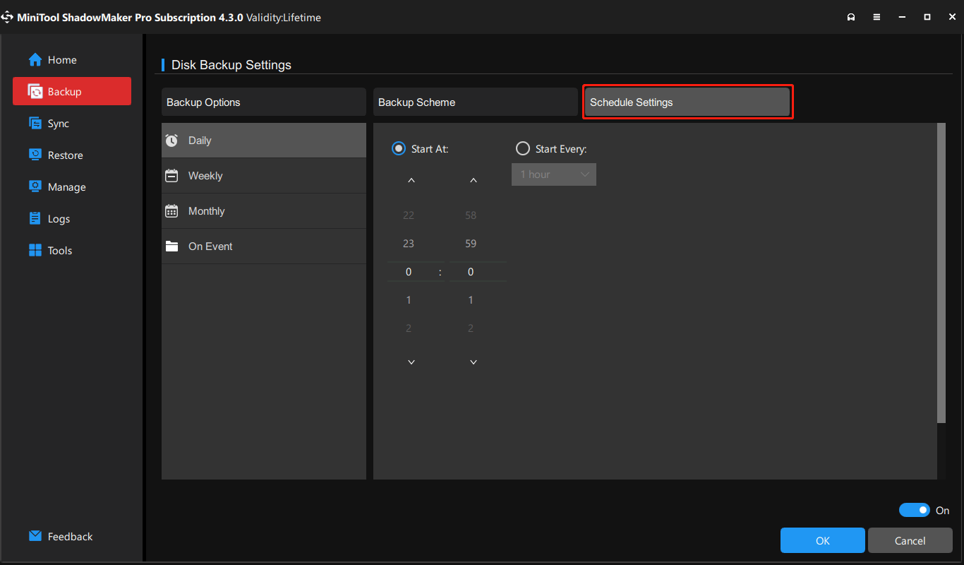 Schedule Settings in MiniTool ShadowMaker