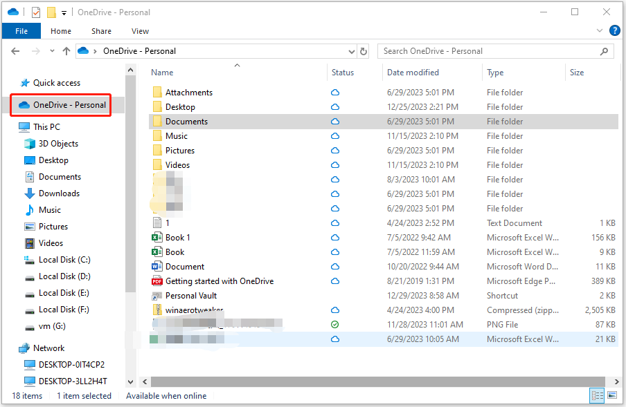 move the files to OneDrive