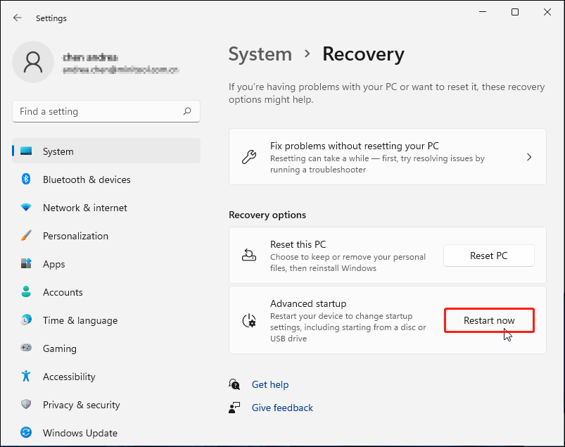 restart in Windows 11