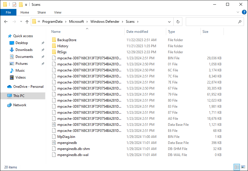 delete Windows Defender scan history