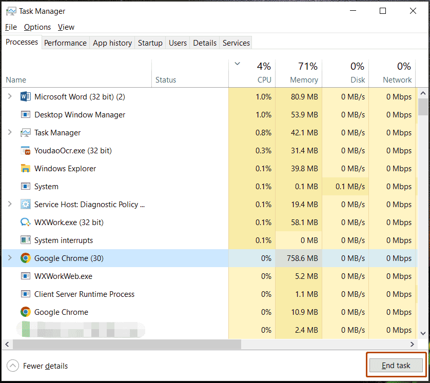 end processes in Task Manager