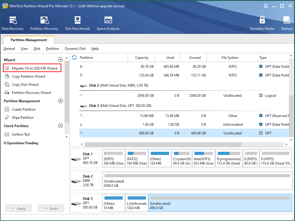 Selecione Assistente de Migração de SO para SSD/HD