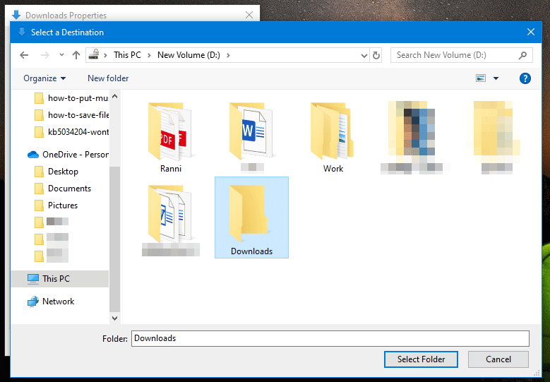 pilih folder Unduhan yang baru dibuat sebagai folder Unduhan default