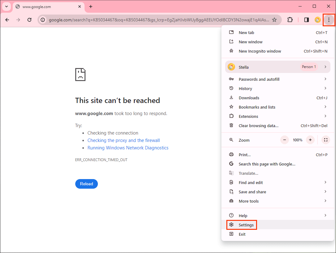 pilih Pengaturan di Chrome