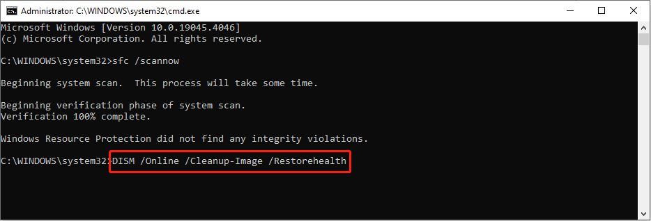 run the DISM command line