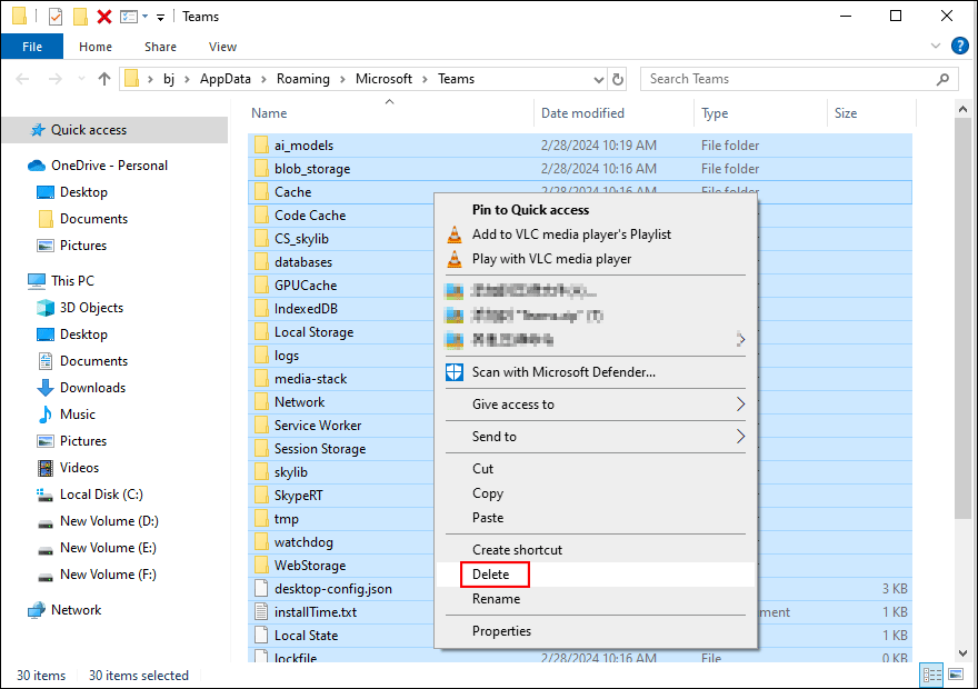 delete Teams cache files
