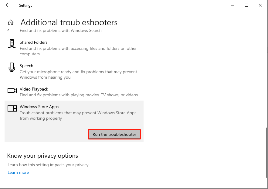 run the Windows Store Apps troubleshooter