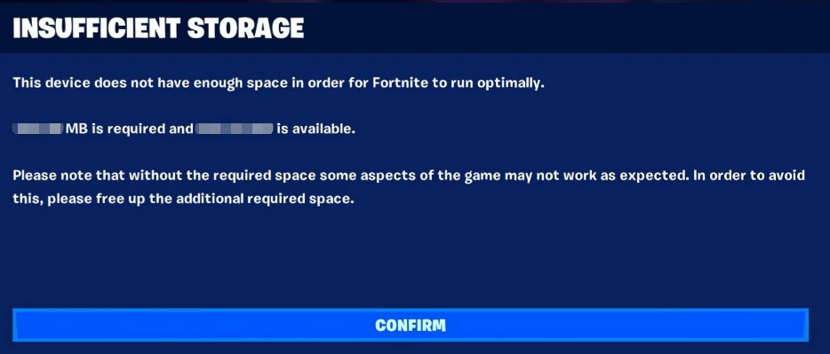 Fortnite insufficient storage