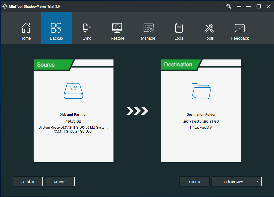 copia de seguridad del sistema por defecto