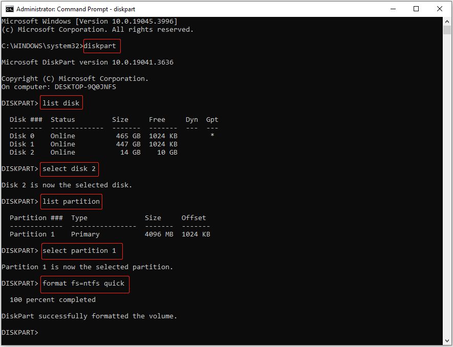 format the SD card with Diskpart