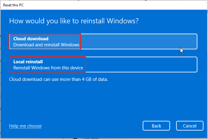 select a way to reinstall Windows