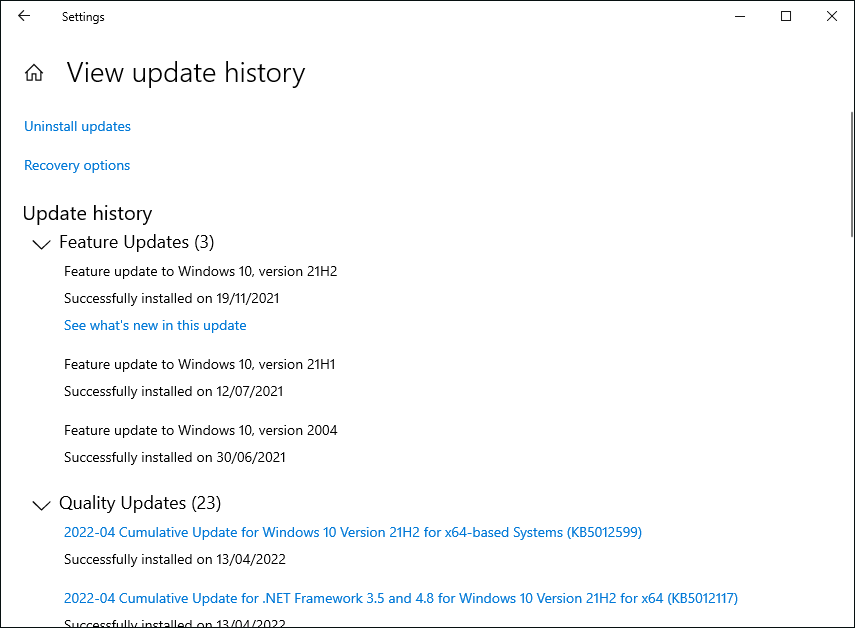 view update history