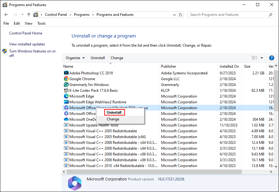 uninstall Microsoft Office