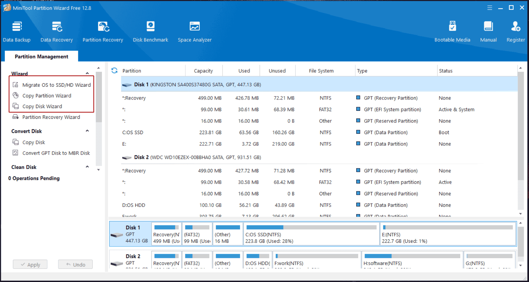 Disk kloning MiniTool Partition Wizard