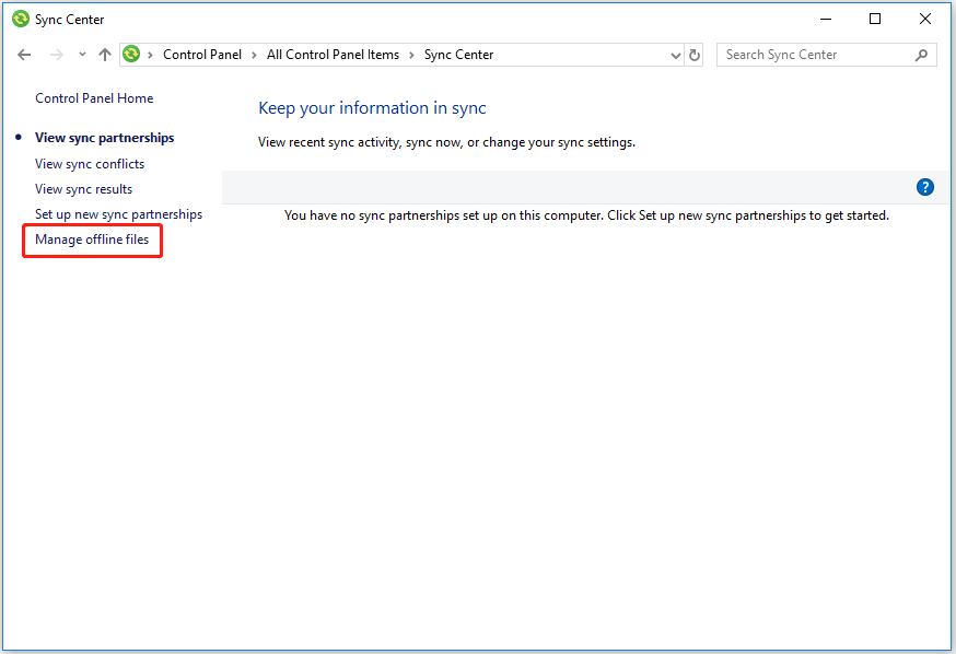 click Manage offline files
