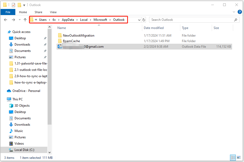 Temukan file OST Outlook di File Explorer