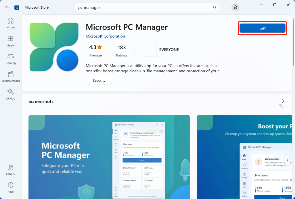 download PC Manager from Microsoft Store way 1