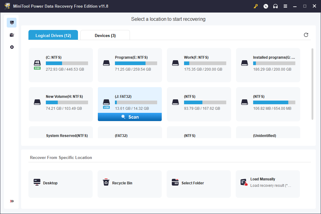 select the target SD card to scan