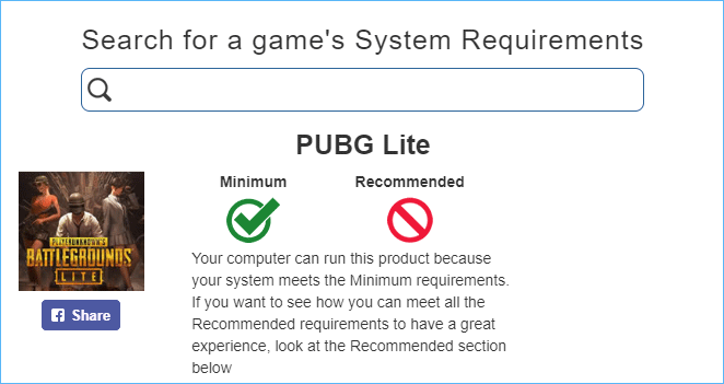 Resultado de la prueba de requisitos del sistema PUBG