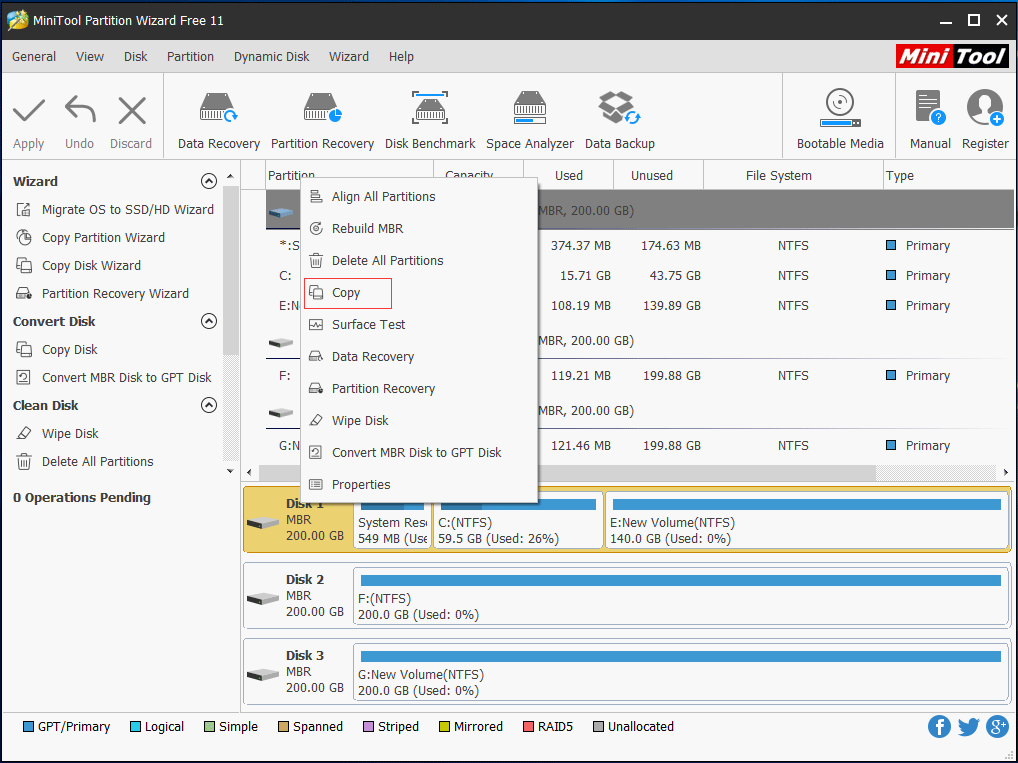 selecione o disco que deseja clonar