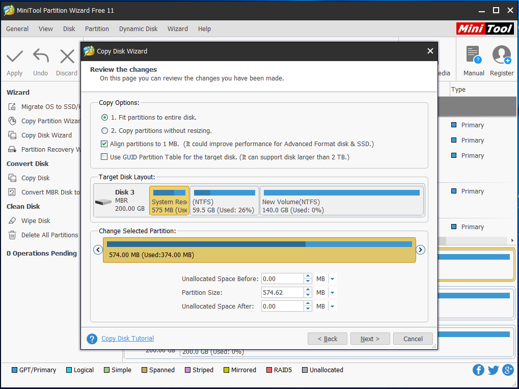 verifique as opções de cópia