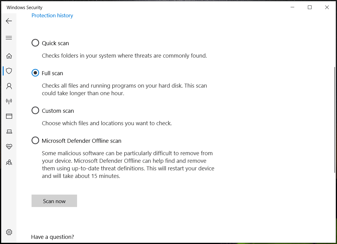 Windows Security scan option