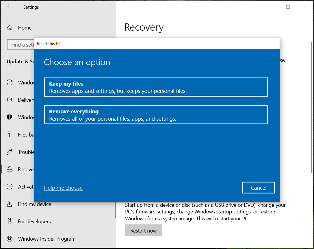 reset Windows 10