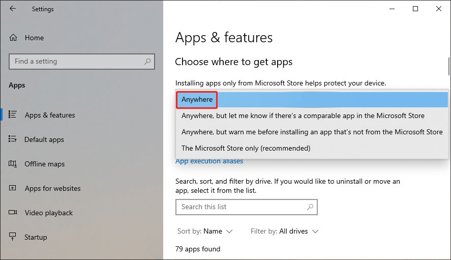 pilih Di Mana Saja di Windows 10