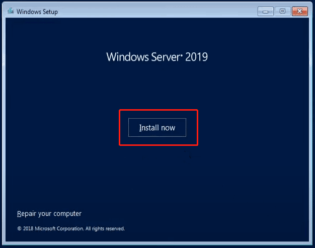 clean install Windows Server 2019