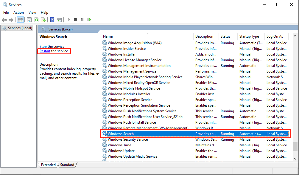 restart Windows Search