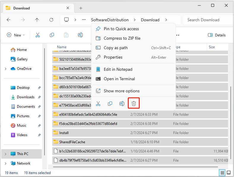 hapus semua file cache pembaruan Windows