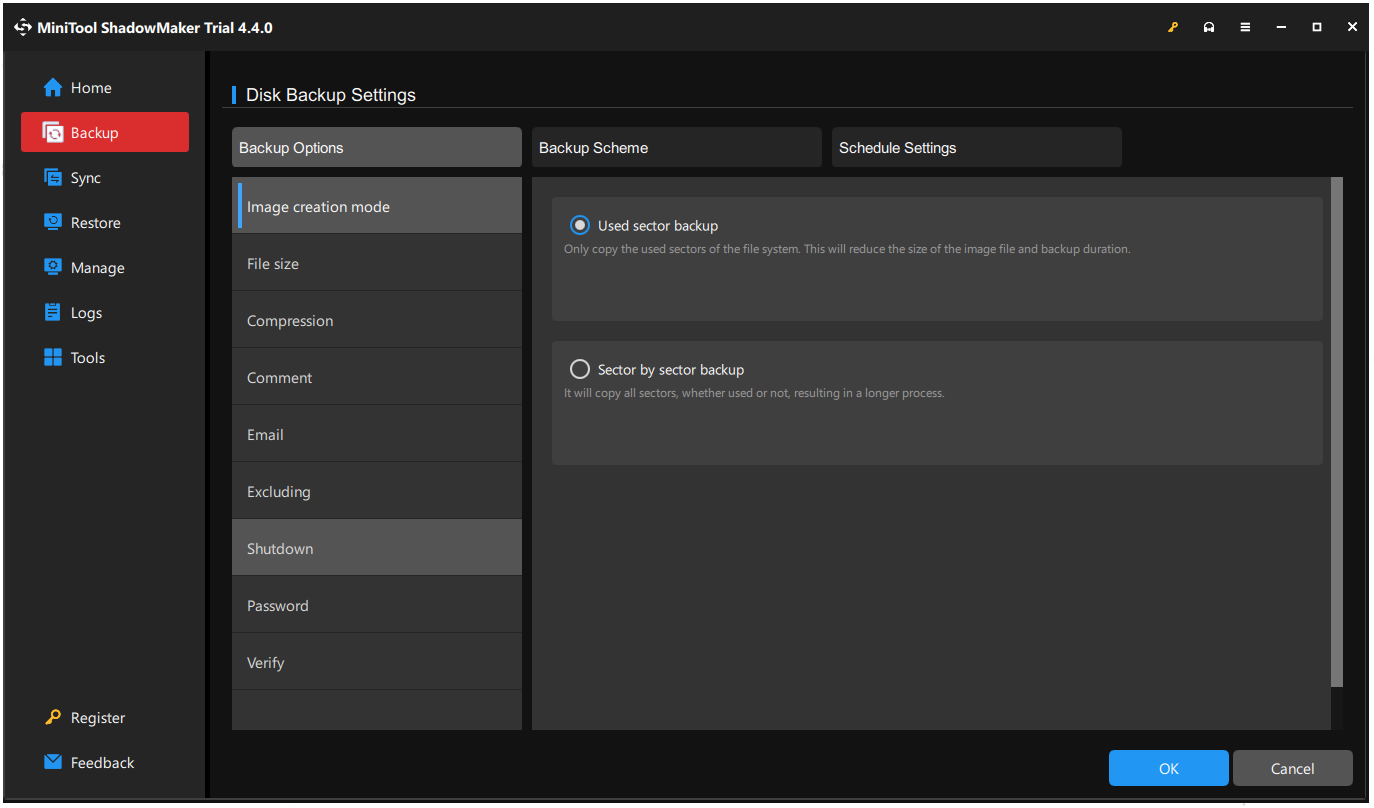 configure backup settings