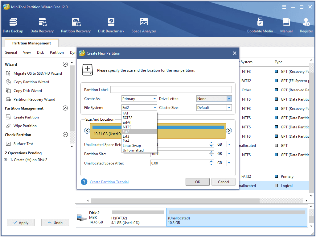 selezionare il file system
